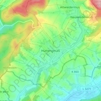 Carte topographique Hüttengesäß, altitude, relief