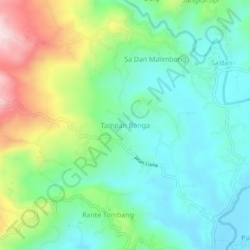 Carte topographique Tampan Bonga, altitude, relief