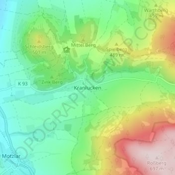 Carte topographique Kranlucken, altitude, relief
