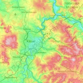 Carte topographique Niestetal, altitude, relief