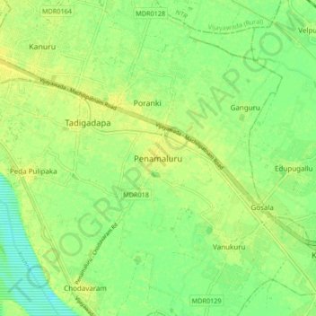 Carte topographique Penamaluru, altitude, relief