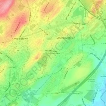 Carte topographique East Middletown, altitude, relief