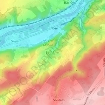 Carte topographique Ben-Ahin, altitude, relief