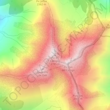 Carte topographique Pic du Canigou, altitude, relief