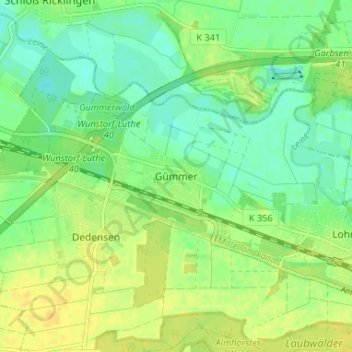Carte topographique Gümmer, altitude, relief