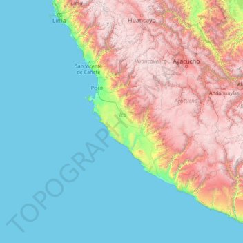 Carte topographique Ica, altitude, relief
