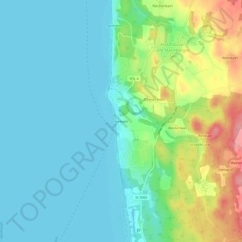 Carte topographique Ambach, altitude, relief
