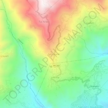 Carte topographique Ighil Oubarki, altitude, relief