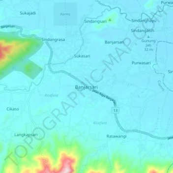 Carte topographique Banjarsari, altitude, relief