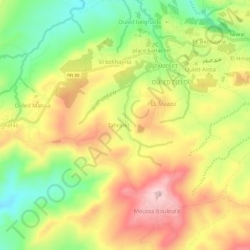 Carte topographique Douar Ouled Ziane, altitude, relief