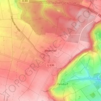 Carte topographique Meerhof, altitude, relief