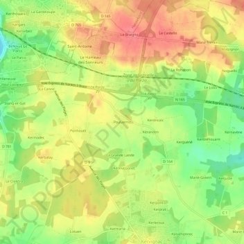 Carte topographique Poulvernic, altitude, relief