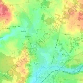 Carte topographique Bourneuf, altitude, relief