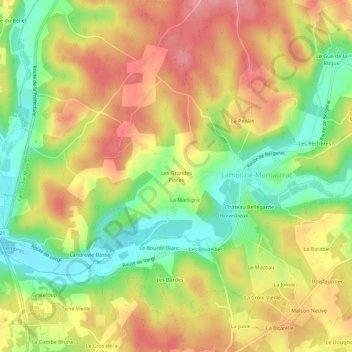 Carte topographique Les Grandes Pièces, altitude, relief