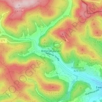 Carte topographique Rittershausen, altitude, relief