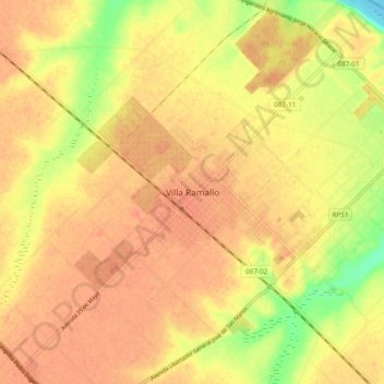 Carte topographique Villa Ramallo, altitude, relief
