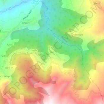 Carte topographique Tizit, altitude, relief