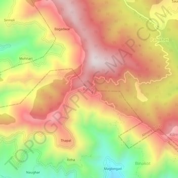Carte topographique Rinchi, altitude, relief