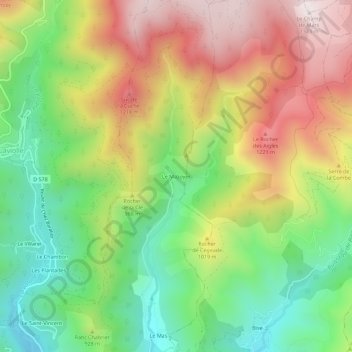 Carte topographique Le Mazoyer, altitude, relief