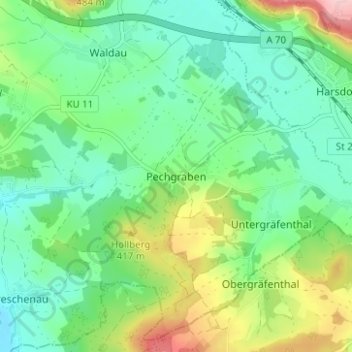 Carte topographique Pechgraben, altitude, relief
