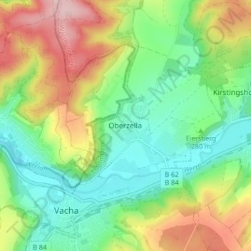 Carte topographique Oberzella, altitude, relief