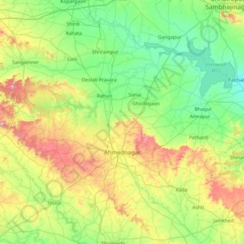 Carte topographique Ahmadnagar, altitude, relief