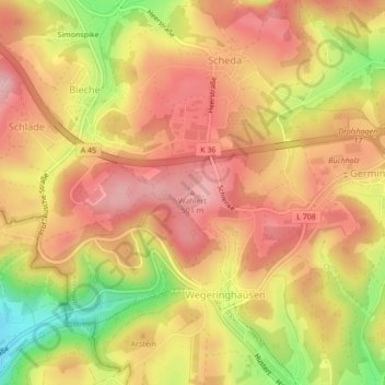Carte topographique Wahlert, altitude, relief