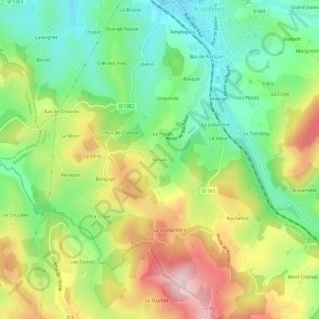 Carte topographique Vervas, altitude, relief