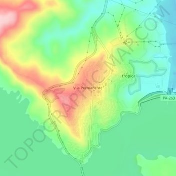 Carte topographique Vila Permanente, altitude, relief