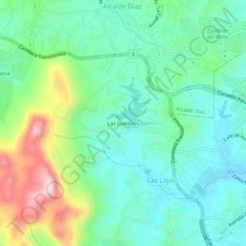 Carte topographique Las Cumbres, altitude, relief