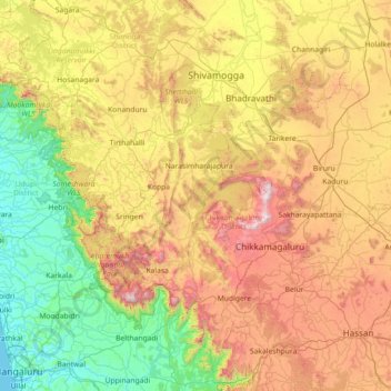 Carte topographique Chikkamagaluru, altitude, relief