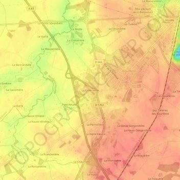 Carte topographique La Croix Verte, altitude, relief