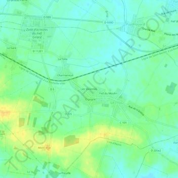 Carte topographique Les Varennes, altitude, relief