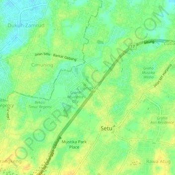 Carte topographique Cijengkol, altitude, relief