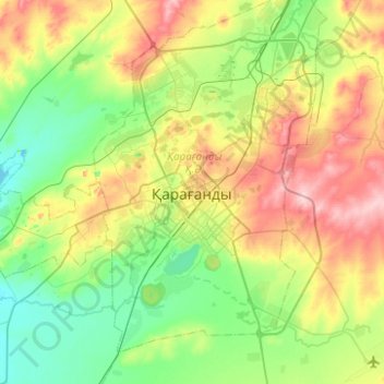 Carte topographique Karaganda, altitude, relief