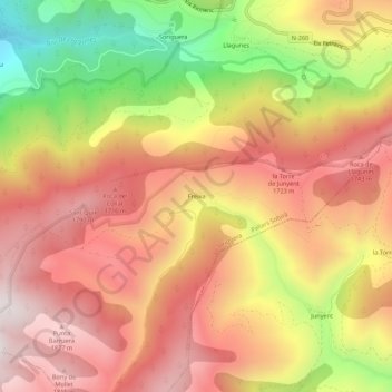 Carte topographique Freixa, altitude, relief