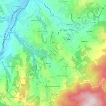 Carte topographique Saint-Pierre-la-Palud, altitude, relief