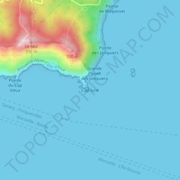 Carte topographique Cap Sicié, altitude, relief