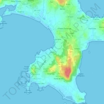 Carte topographique Cariño, altitude, relief