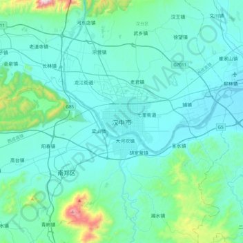 Carte topographique Hanzhong, altitude, relief