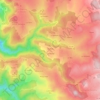 Carte topographique Toiras, altitude, relief