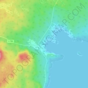 Carte topographique Hårte, altitude, relief