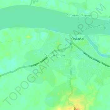 Carte topographique Sungai Ringin, altitude, relief