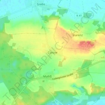Carte topographique Conow, altitude, relief