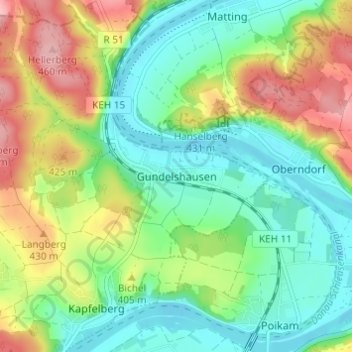 Carte topographique Gundelshausen, altitude, relief