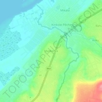 Carte topographique Mankanza, altitude, relief