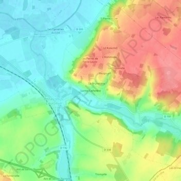 Carte topographique Sainte-Catherine, altitude, relief