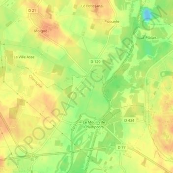 Carte topographique Les Petits Chapelais, altitude, relief