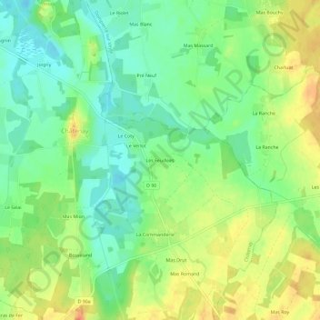 Carte topographique Les Feuillées, altitude, relief