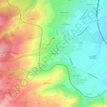 Carte topographique Les Chatards, altitude, relief
